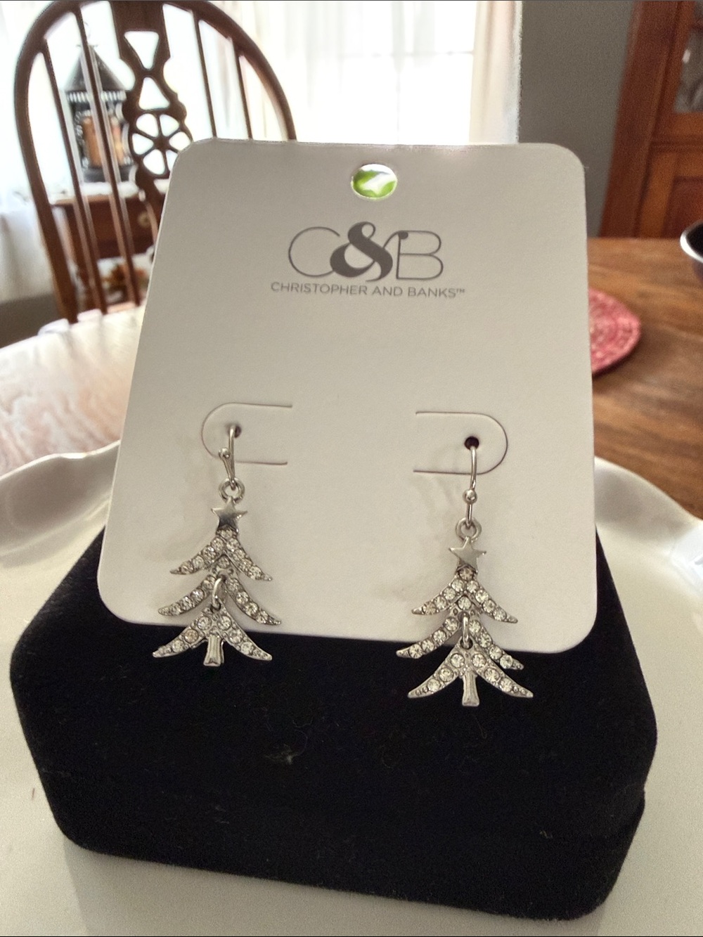 Christopher & Banks Silver Crystal Tree Drop Earrings
